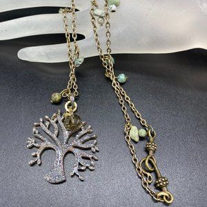 Necklace - Diamond Tree of Life, Green Agate, African Turquoise,